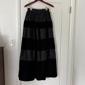 Vintage Velvet and Silk Black Skirt with Tulle Underlay